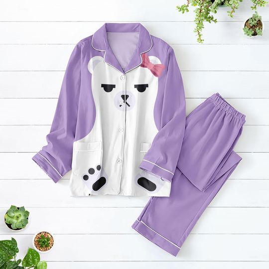 KPop Demon Hunters Mira Purple Bear Pajamas Set, Huntrix Demon Hunters Cosplay Costume