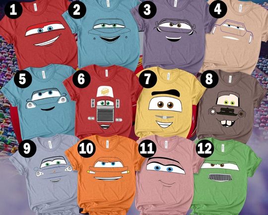 Discover Cars Face Family Matching Shirt, Halloween Cars Costume Shirt, Disney Birthday Crew, Cars Group, Lightning McQueen,Tow Mater, Halloween gift