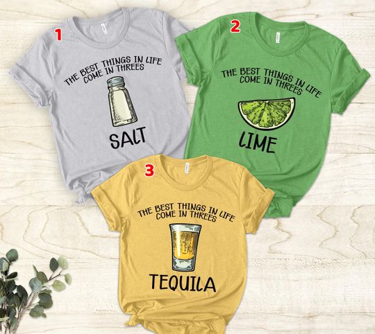 Discover Three BFF Shirt Tank Top Matching Girls Group 3 Best Friends Salt Tequila Lime Funny Friends Drinking Girls Trip Shirt