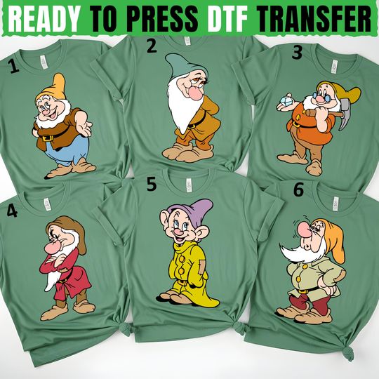 Discover 7 Dwarfs Full Body DTF Transfer Set, Halloween Family Shirts, Matching Disney DTF Bundle, Snow White Ready to Press PNG, 7 Dwarfs dtf set
