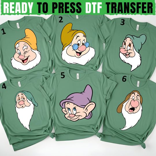 7 Dwarfs DTF Transfer Set, Snow White Matching Shirts