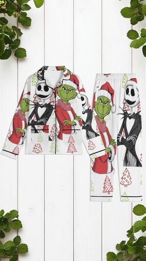 Discover Christmas Pajamas Set  funny character and Jack Skellington Sleepwear  Holiday Loungewear  Santa Claus Spooky PJs for Men & Women