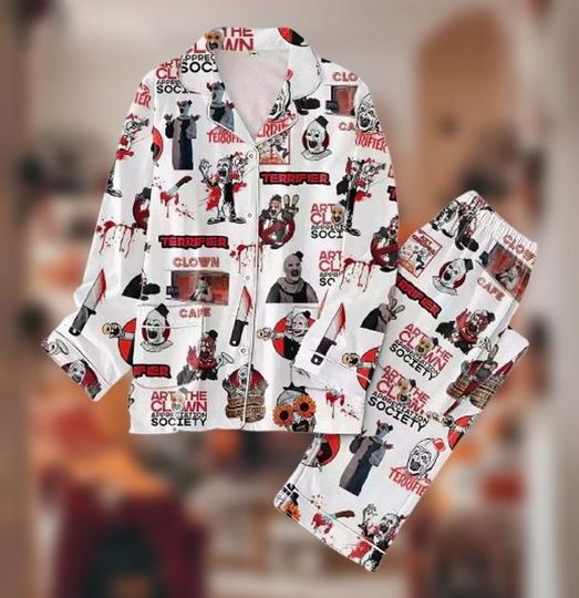 Terrifier Pajama Set, Art the Clown Sleepwear, Horror Movie PJs, Halloween Loungewear, Scary Pajamas for Men and Women