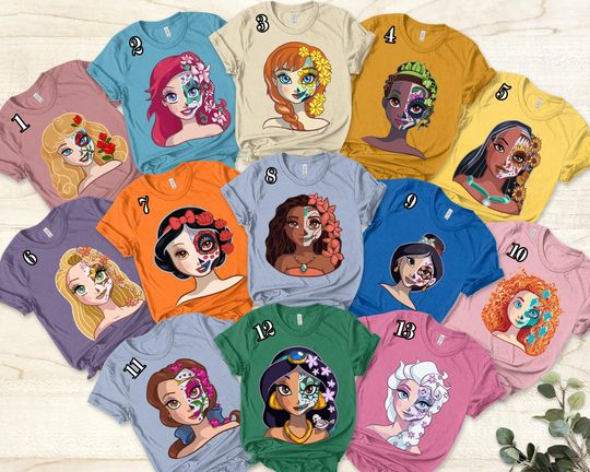 Disney Princess Skull Shirt, Princess Arial Cinde Elsa Jasmine Rapunzel Snow White Shirt, Disney Group Shirt, Disney Skull Shirt