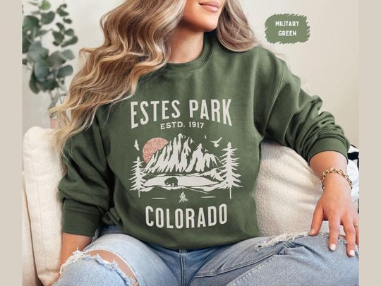 Discover Estes Park Sweatshirt, Mountain Sweatshirt, Colorado Vacation Apparel, Outdoor Adventure Jumper