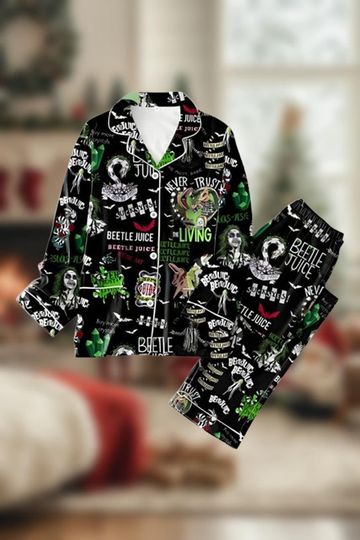 Beetlejuice Pajama Set  Gothic Horror Sleepwear | Halloween Lounge Set for Fans & Movie Lovers