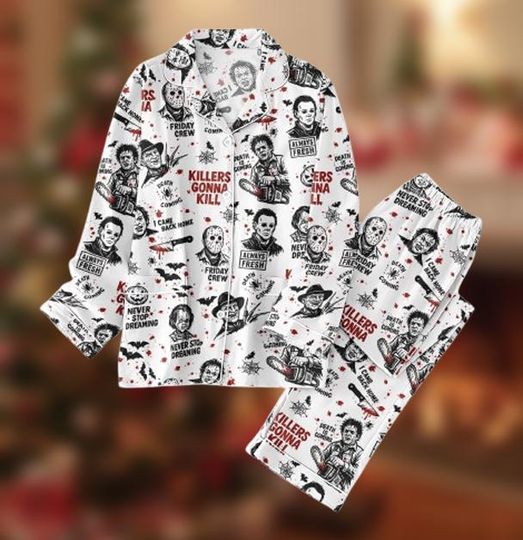 Discover Horror Characters Pajamas Set, Scary Movie Woman Pajamas, Spooky Fall Nightwear 2025 Costume, Funny Creepy Matching Family Pajamas