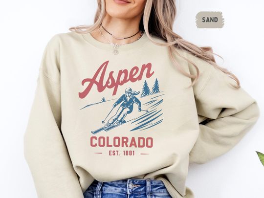 Vintage Aspen Ski Sweatshirt, Retro Winter Mountain Crewneck Jumper, Skiing Sweatshirt, Cozy Snow Lodge Apparel, Gift for Ski