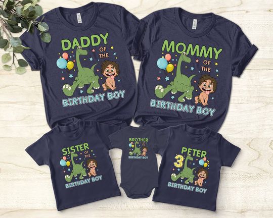 Discover Personalized Good Dinosaur Birthday T-shirt, Custom Name Age Dino Family Matching Shirts, Good Dinosaur T-rex Shirt, T-rex Birthday Shirt