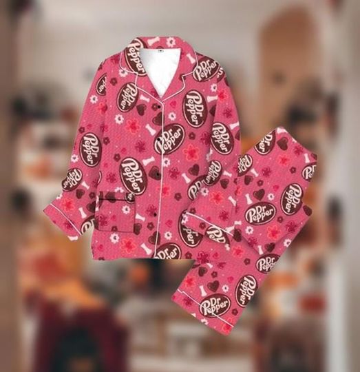Discover Dr Pepper Pajama Set, Pink Valentine PJs, Cute Soda Sleepwear, Beverage Lovers Loungewear, Cozy Gift for Her and Him