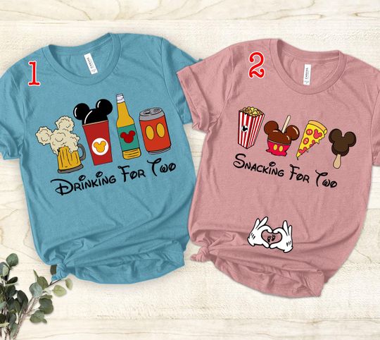 Discover Mickey Minnie Snacking For Two Disney Pregnancy Shirt, Drinking for Two Pregnancy Announcement Shirt, New Dad Mom Maternity Couple Matching