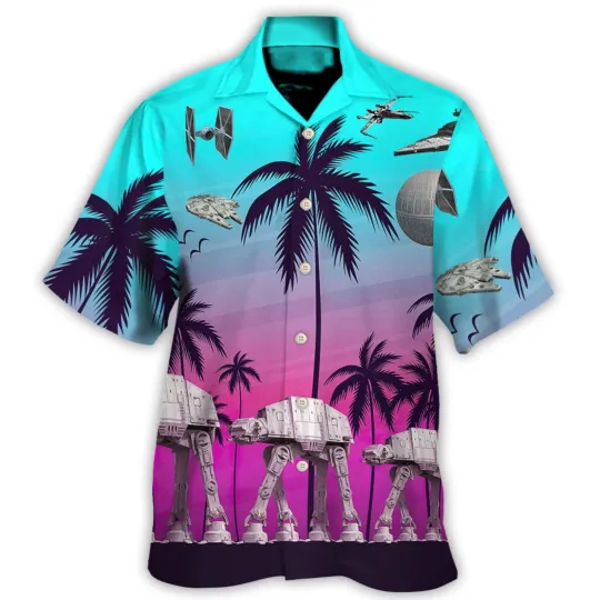 Discover Disney Star Wars At - At Walkers Palm Tree Summer Beach Retro Hawaiian Shirt