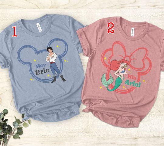 Discover His Ariel & Her Eric Valentine Shirt, Disney Prince And Princess Couple Shirt, Ariel Mermaid Love Tee, Disneyland Honeymoon 2025 Sweatshirt