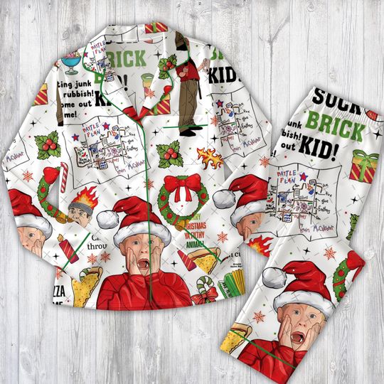 Christmas Movie Satin Pajamas Set, Funny Quote Holiday Sleepwear, Women & Kid Pjs, Family Matching Pjset, Christmas Gift, Xmas Gift for Her