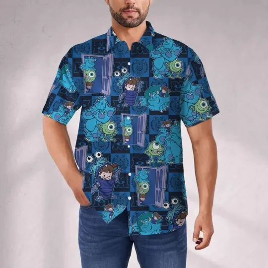 Discover Disney Monster Inc Funny Seamless Symbol Texture Summer Vacation Hawaiian Shirt