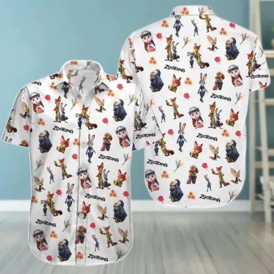 Discover Disney Zootopia Judy Hopps And Nick Wilde Animal Character White Hawaiian Shirt