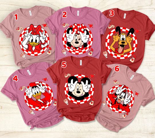 Discover Disney Valentine's Day Mickey Co Character Shirts, Mickey Minnie Donald Daisy Goofy Pluto Love Tee,Cute Heart Sunglasses Tee,Romantic