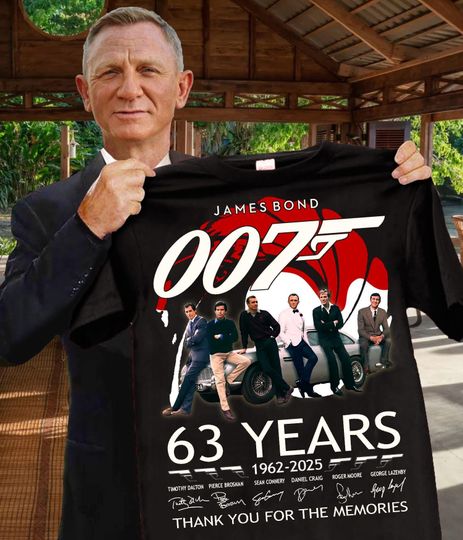 James Bond 63rd Anniversary 1962-2025 Signatures T-Shirt, Daniel Craig Movie Tee