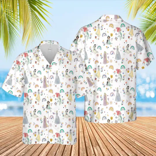 Discover Disney Princess Cinde Rapunzel Family Summer Trip White Hawaiian Shirt