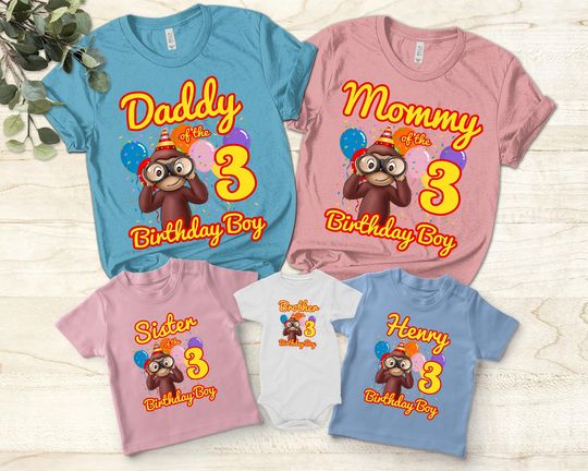 Curious George Birthday Family Tee Personalized Curious George Birthday Custom Birthday Matching Shirt Curious George Family Birthday