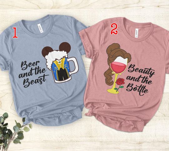 Beer And Bottle Couple Matching T-Shirt, Beauty Princess And Beast Valentine Matching Shirts, Valentine Gift For Lover, His And Her Tee