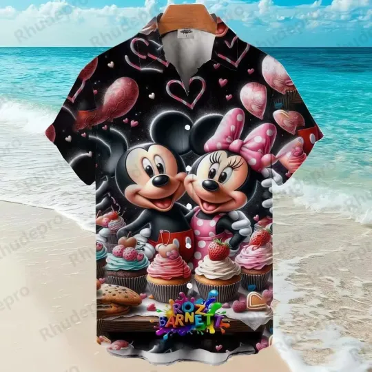 Discover Disney Mickey Mouse Cute Coupe &amp, Cream Cake Roz Barnett Aloha Hawaiian Shirt