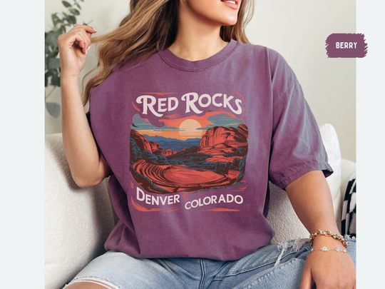 Discover Vintage Red Rocks Colorado Shirt, Denver Colorado Rock Shirt, Red Rocks Concert Souvenir Mountain Hiking tee, Music Festival Tee