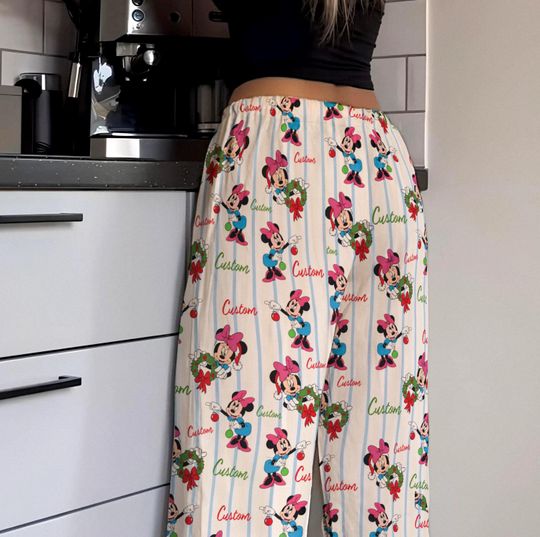 Discover Striped Disney Christmas Pajama Pants for Women, Minnie Mouse Christmas Homewear