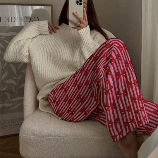 Discover Pink and Red Christmas Striped Pajama Pants for Women