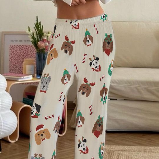 Discover Christmas Dog Pattern Pajama Pants for Women