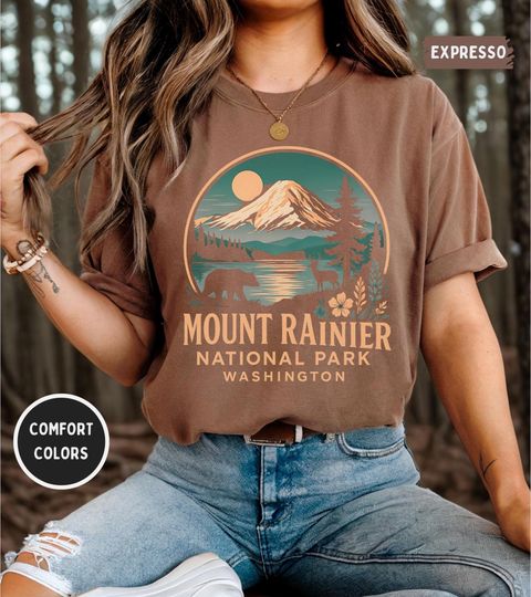 Discover Vintage Mount Rainier National Park T-shirt, Nature Lover Apparel, Washington State Tee, Outdoor Adventure gift Hiking