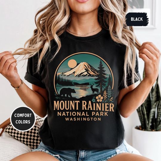 Discover Vintage Mount Rainier National Park T-shirt, Nature Lover Apparel, Washington State Tee, Outdoor Adventure gift Hiking