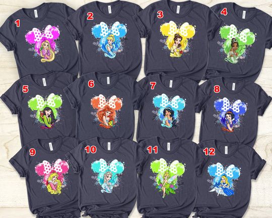 Discover Custom Disney All Princess Unisex T-shirt, Disney Princess Shirt, Birthday Girl Shirt, Belle Snow White Tinkerbell Elsa Mermaid Mulan Shirts