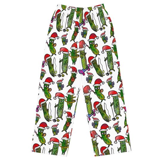 Discover Men's Christmas Pickle Pajama Pants, Unisex Festive Lounge Pants