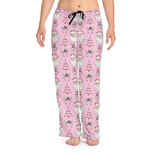 Discover Pink Christmas Women's Pajama Pants, Coquette Santa Claus Lounge Pants, Holiday Loungewear for Her