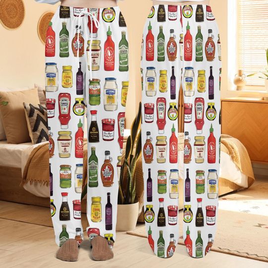 Discover Women's Halloween Pajama Pants with Condiment Prints, Ketchup and Ranch Design