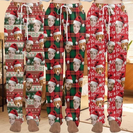 Discover Custom Face Christmas Pajama Pants for Women, Men, Kids – Personalized Family Holiday Pajamas