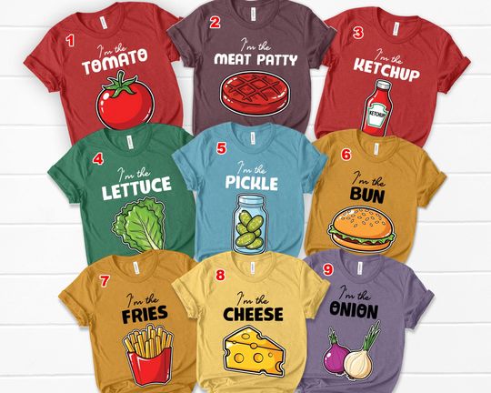 Discover Halloween Group Costume Shirts Funny Hamburger Costume Food Group Costumes Family Halloween Shirts Matching Foody Costumes Office Party