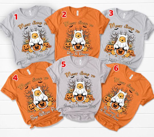 Discover Disney Most Likely To Halloween Group Shirts-Winnie the Pooh Halloween Matching Shirt-Disney Pooh Halloween Most Likely To Shirt OHUX08