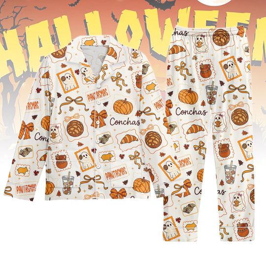 Discover Halloween Satin Pajama Set with Pumpkin Ghost Print