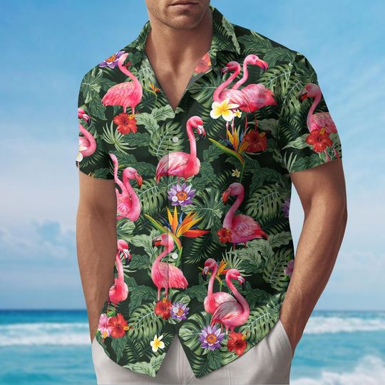 Discover Pink Flamingo Hawaiian Shirt, Tropical Summer Shirt for Men