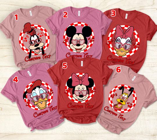 Discover Disney Valentine's Day Mickey Co Character Shirts, Mickey Minnie Donald Daisy Goofy Pluto Love Tee,Cute Heart Sunglasses Tee,Romantic