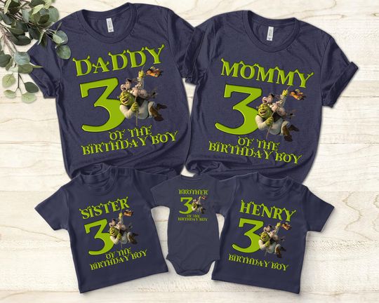 Discover Custom Name Age Shrek Birthday Shirt, Green Ogre Cartoon Birthday Boy Girl Shirt, Disney Shrek Movie Birthday Gift For Son Daughter