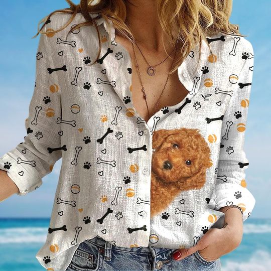 Discover Poodle Blouse for Women, Pet Lovers Shirt, Tropical Long Sleeve Tops