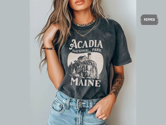Discover Acadia National Park Comfort Colors Shirt, Maine Shirt, National Park Tee, Bar Harbor Tshirts Travel Tee, Hiking shirt. Granola Girl gift
