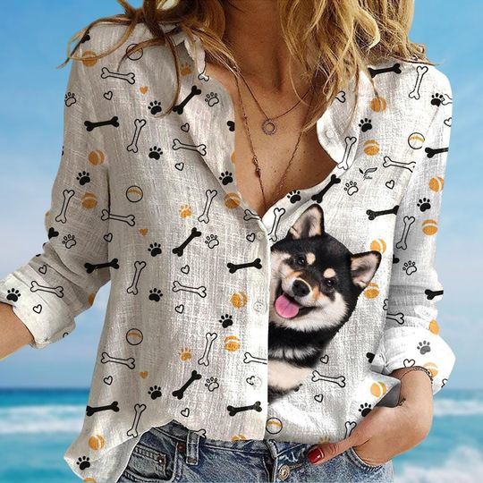 Discover Shiba Inu Blouse for Women, Dog Lover Long Sleeve Top