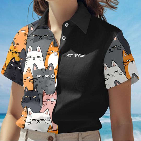 Discover Cat Button Shirt, Not Today Hawaiian Shirt, Cute Pet Aloha Shirt, Family Vacation Shirt, Animal Lovers Gift