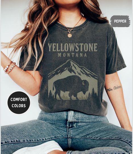 Discover Retro YStone Montana Comfort Colors Shirt - Unisex T-shirt, Vintage Graphic Tee, Mountain Lover Gift, Nature Inspired Top, Outdoor tee