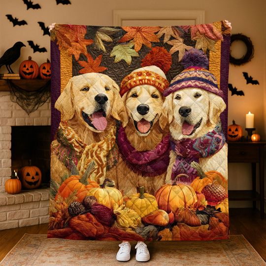 Discover Halloween Golden Retriever Quilt Blanket, Dog Throw, Spooky Dog Blanket, Fall Home Decor, Dog Lover Halloween Gift, Dog Halloween Quilt