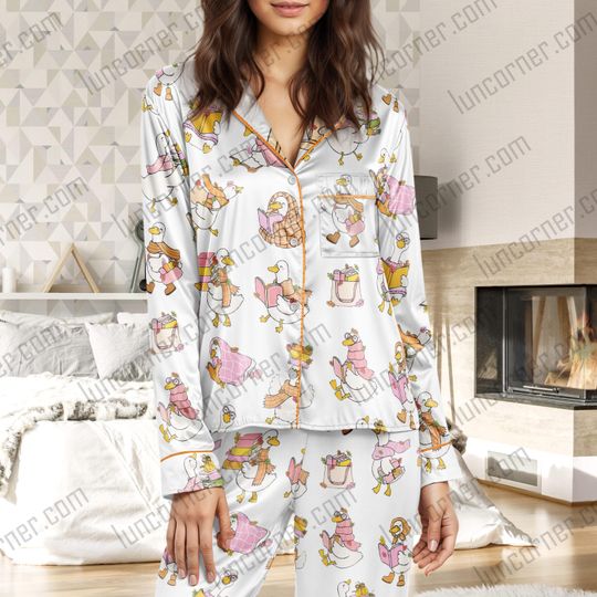 Discover Silly Goose Pajamas Set, Funny Goose Print Sleepwear, Cute Animal Loungewear for Women